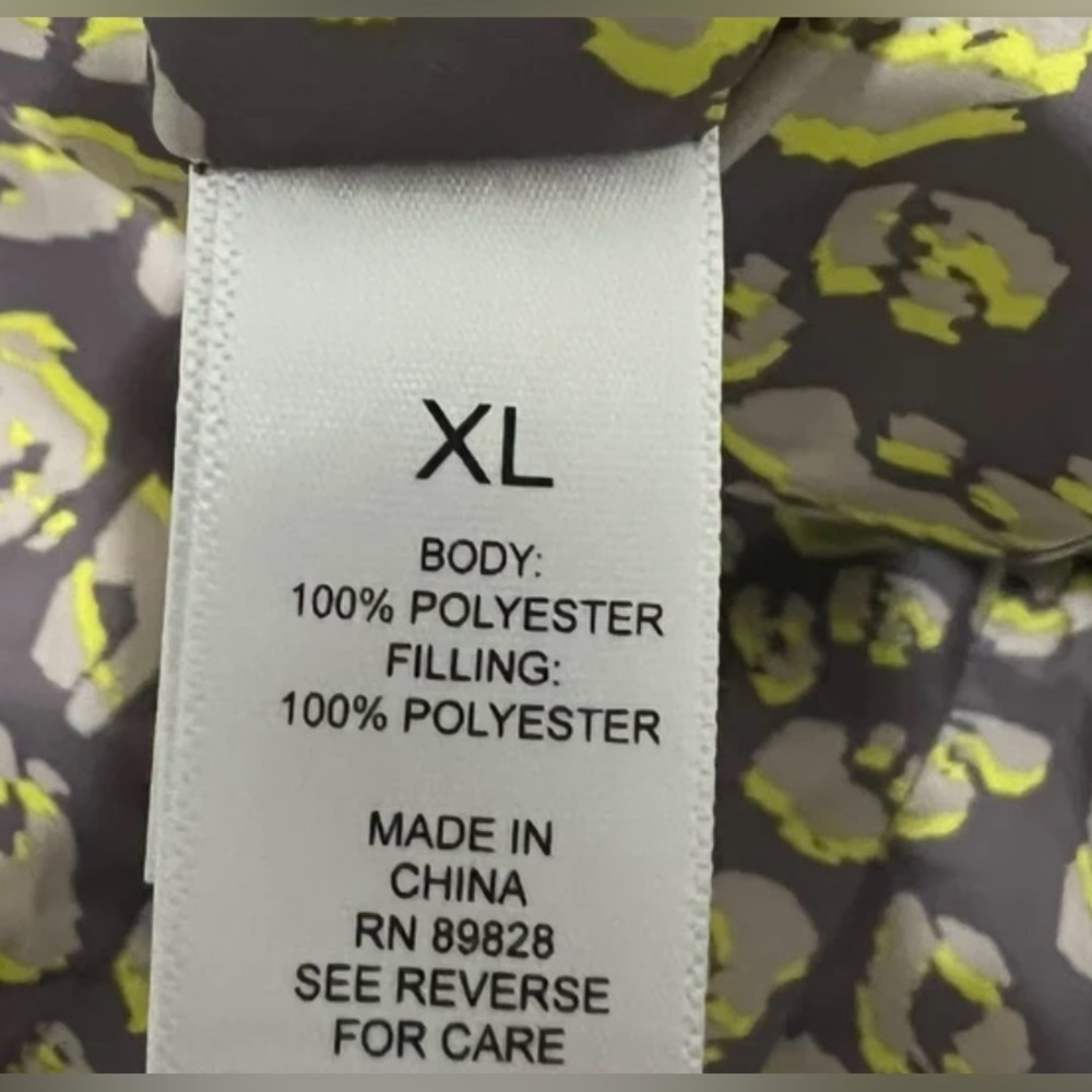 LOGO XL Lori Goldstein Reversible Puffer Jacket Women's Grey Neon Yellow Leopard - Picture 8 of 9